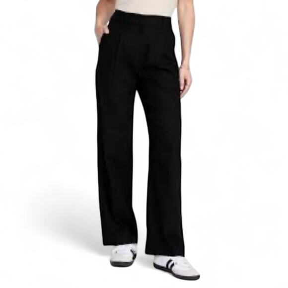 Old Navy Taylor Wide-Leg Trouser Pants Size L Black Linen-Blend Extra High-Rise - Picture 1 of 9